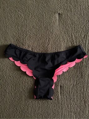 PINK Victoria's Secret Black Bikini Bottom with Scallop Trim